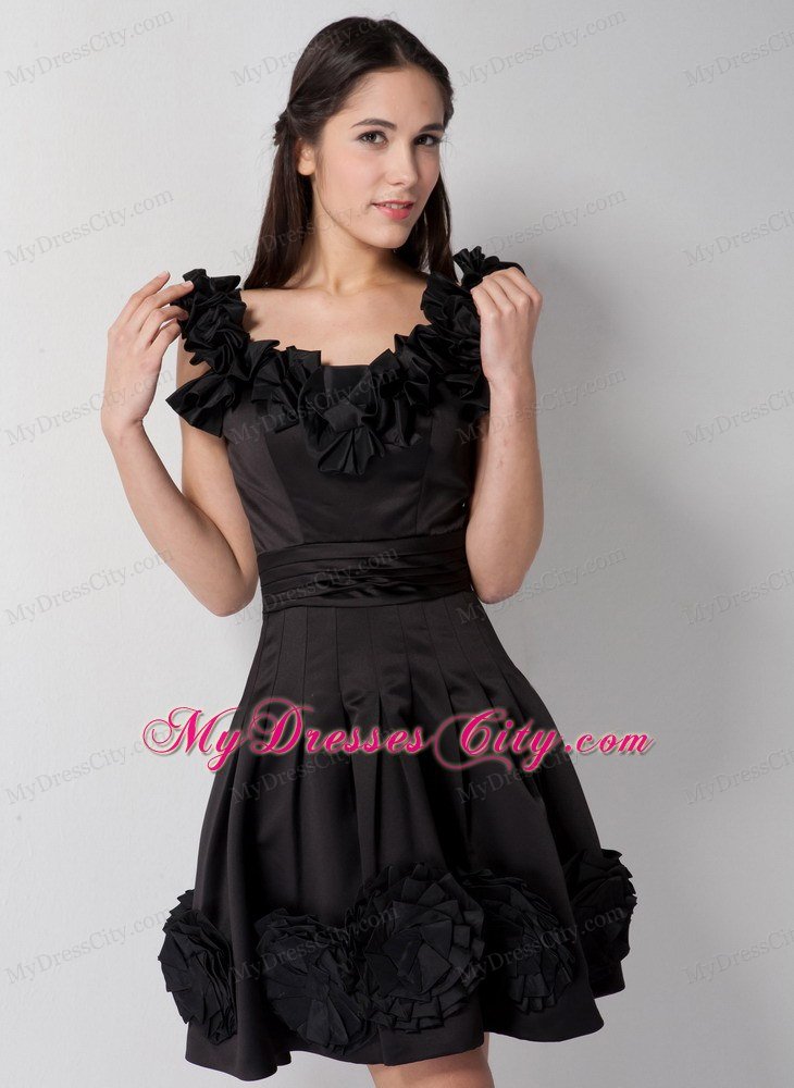 V-neck Flowers A-line Taffeta Little Black Cocktail Dresses