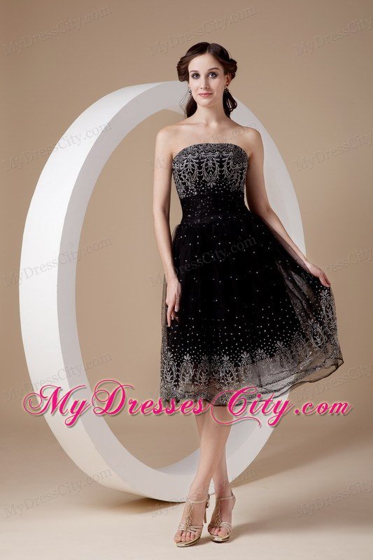 Short Strapless Empire Embroidery Little Black Dresses Beaded