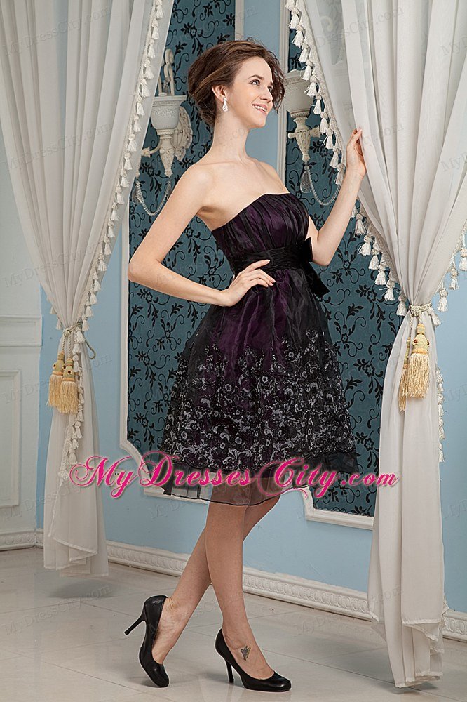 Strapless Embroidery Organza Little Black Dresses Knee-length