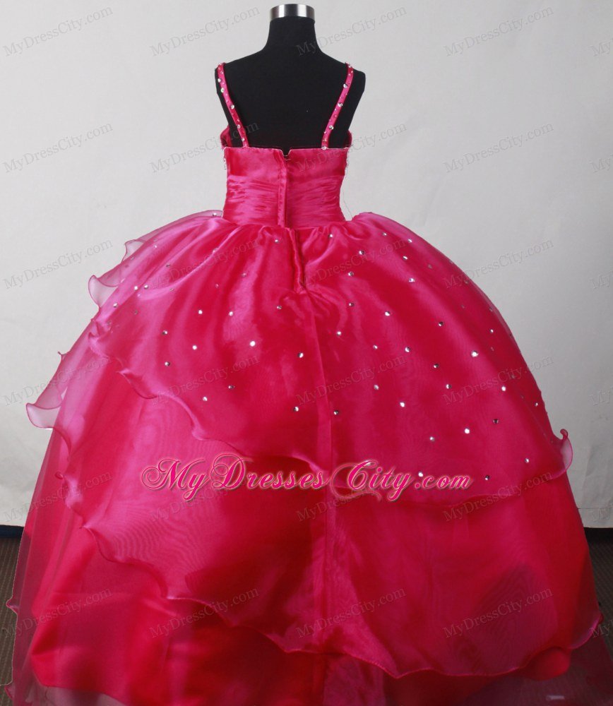 Organza Straps Fuchsia Little Girl Pageant Dresses With Beading