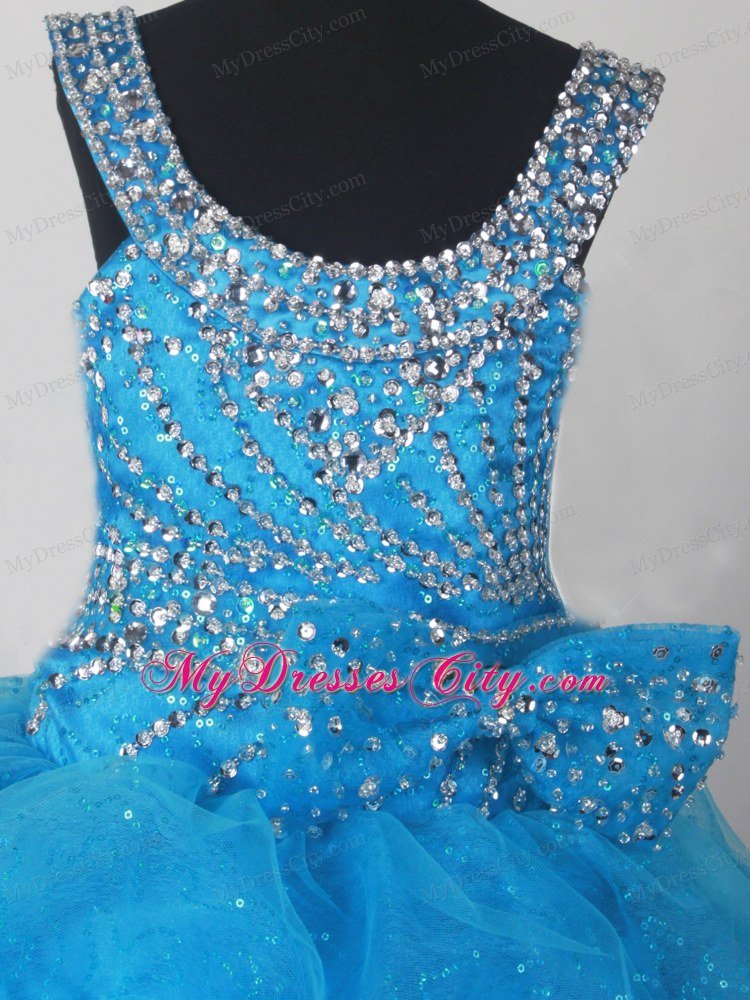 Scoop Blue Little Girl Pageant Dresses With Pick-ups and Beads