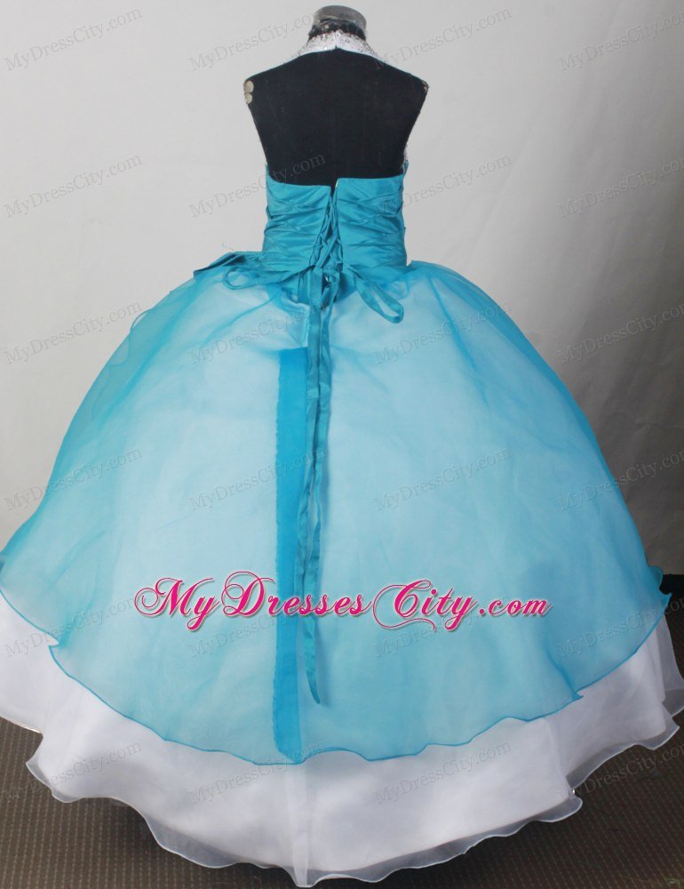 Teal and White Beaded Halter Beauty Pageants Dresses under 200