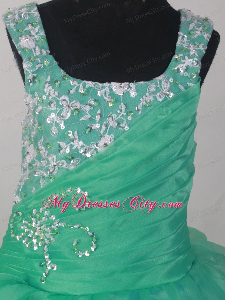 Turquoise Sweetheart Little Girl Pageant Dress Appliques Ruched