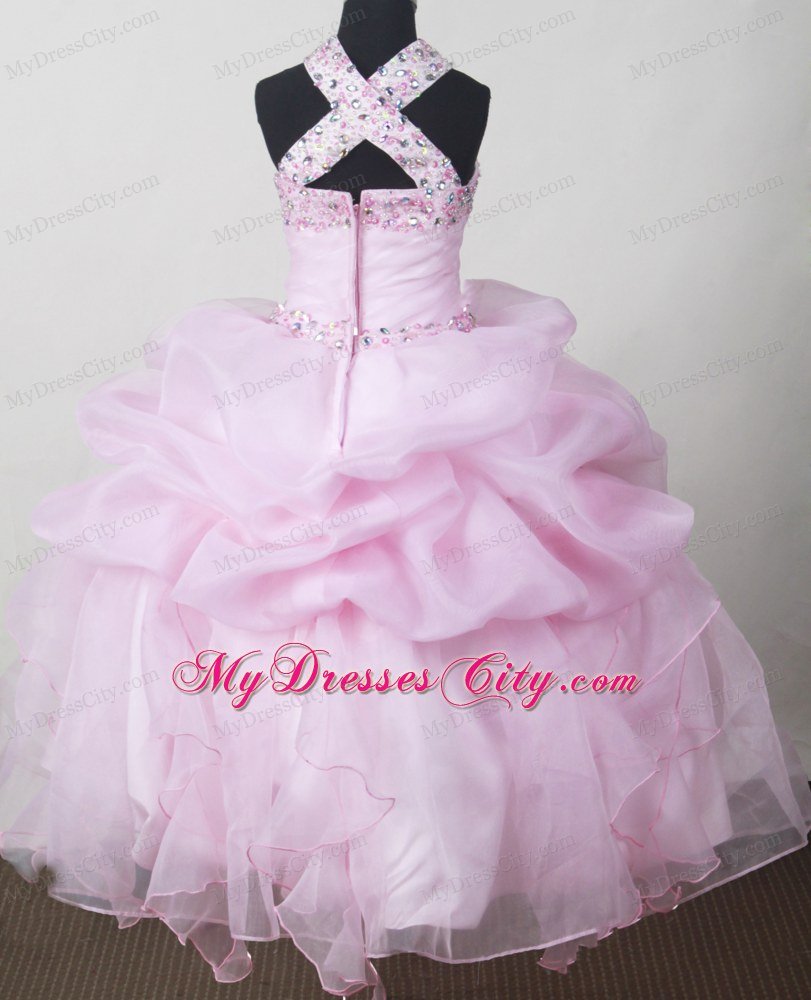 Baby Pink Beading and Pick-ups Little Girl Dresses For Pageant