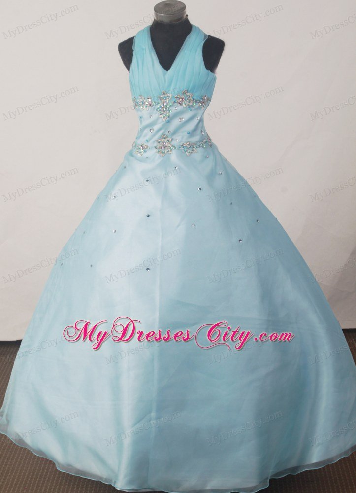 Chiffon Straps Forming V Neck Beading Little Girl Pageant Dress