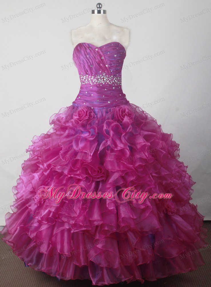 Beading Ruffles Flowers Little Girl Pageant Dress with Sweetheart