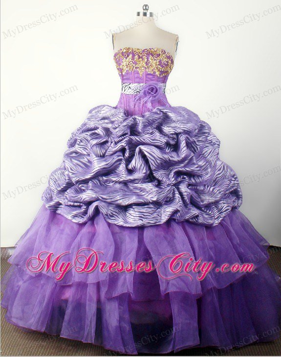 Flower Appliques Toddler Pageant Dress Strapless In Bubble Ruffles