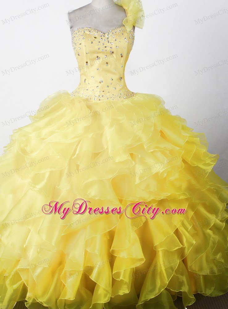 ... Ruffles One Shouldder Yellow Pageant Dresses for Kids MDCCXMFG46