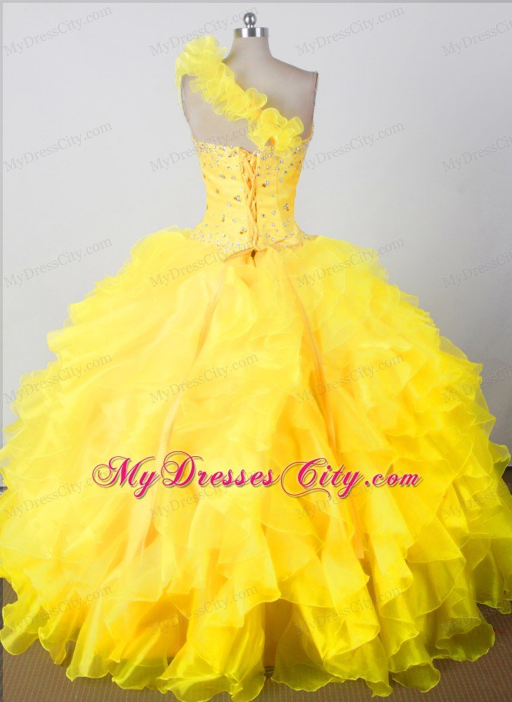 ... Ruffles One Shouldder Yellow Pageant Dresses for Kids MDCCXMFG46