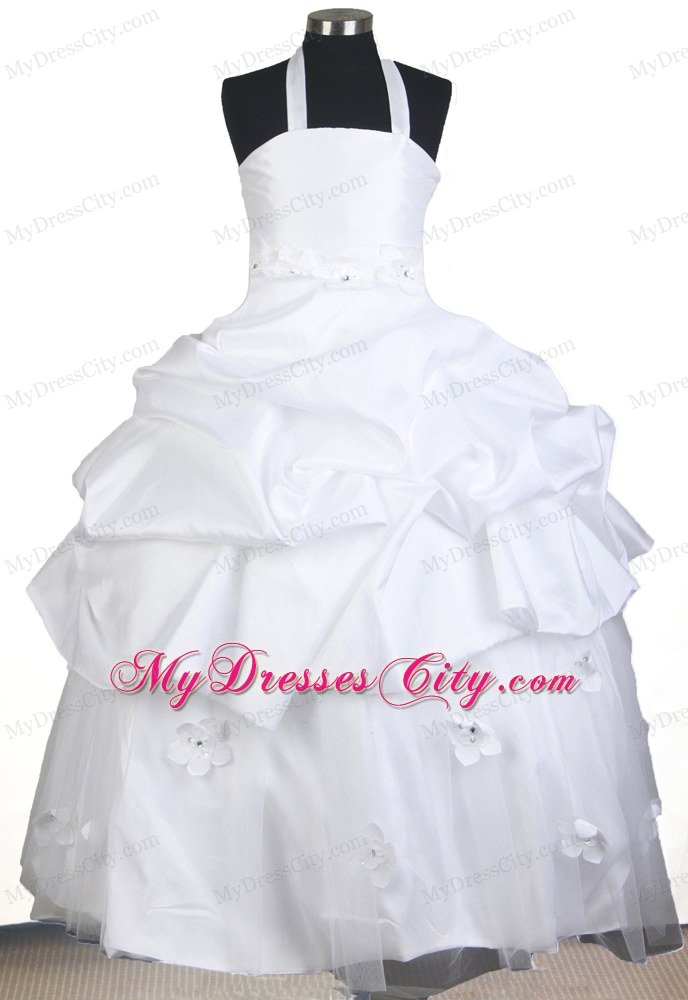 Flowers With Beading Halter Ball Gown Little Gril Pageant Dress 