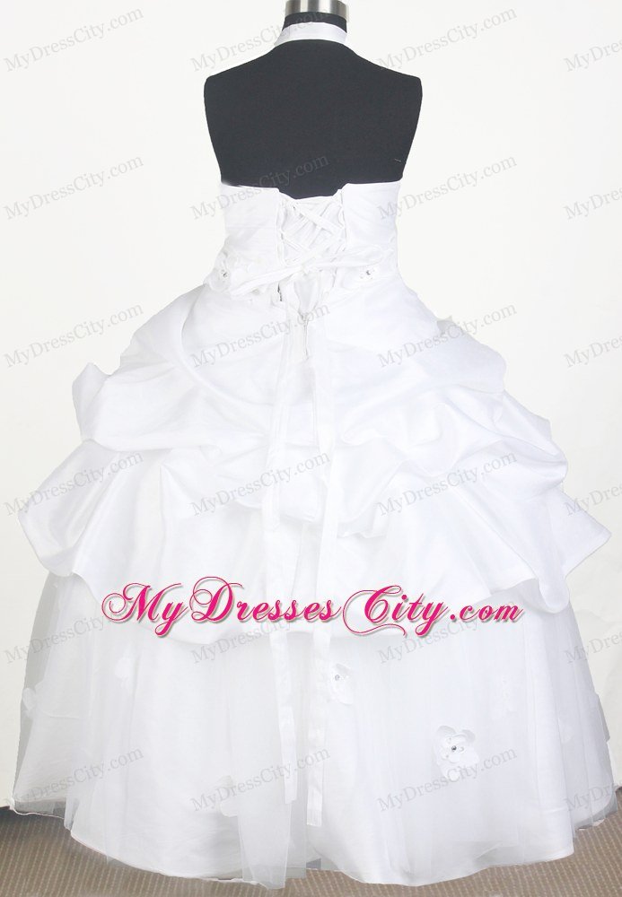 Flowers With Beading Halter Ball Gown Little Gril Pageant Dress 