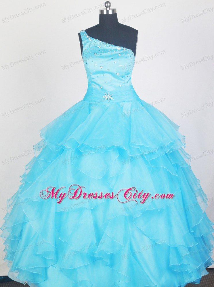 Aqua Blue Little Gril Pageant Dress With Ruffles and Beading