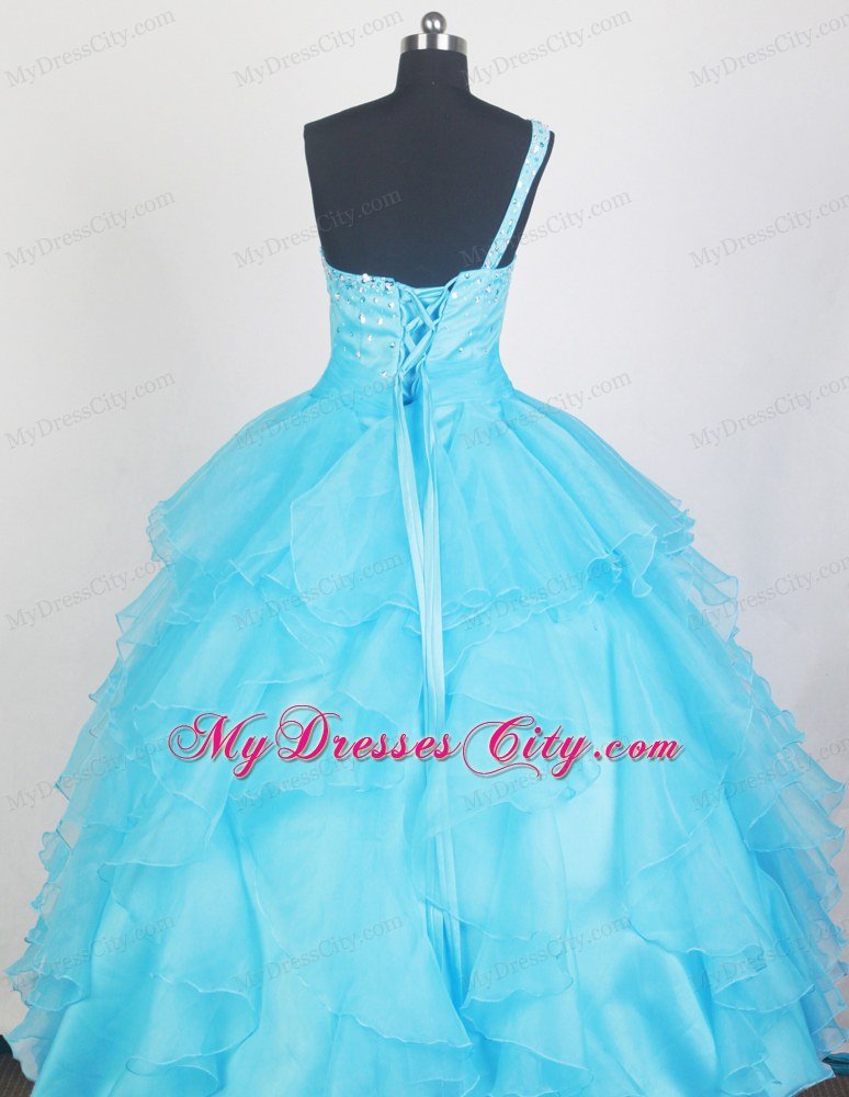 Aqua Blue Little Gril Pageant Dress With Ruffles and Beading