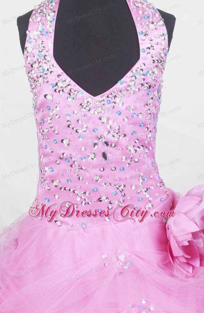 Halter Flower Pageant Dresses for Teens Embellished with Beading