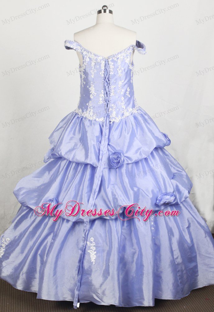 Off The Shoulder Appliques Little Girl Pageant Dresses in Lilac