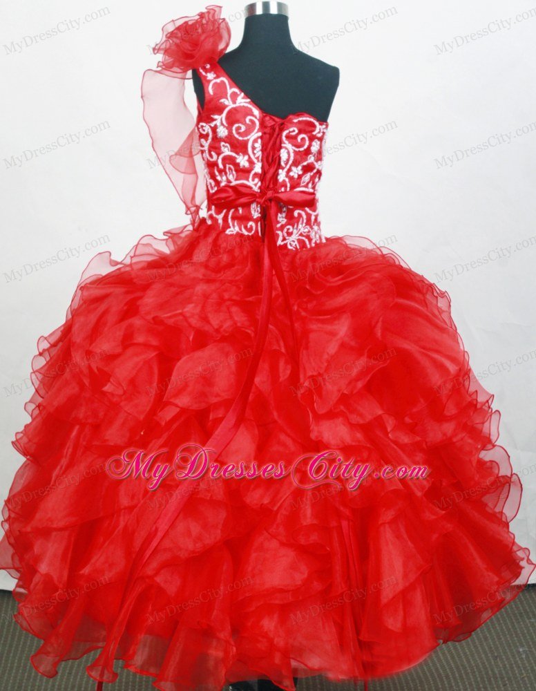 Hand Flowers Decor on One Shoulder Pageant Dresses for Juniors
