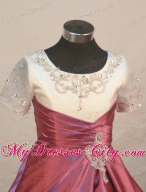 White and Red Scoop Girl Pageant Dress With Beading and Embroidery