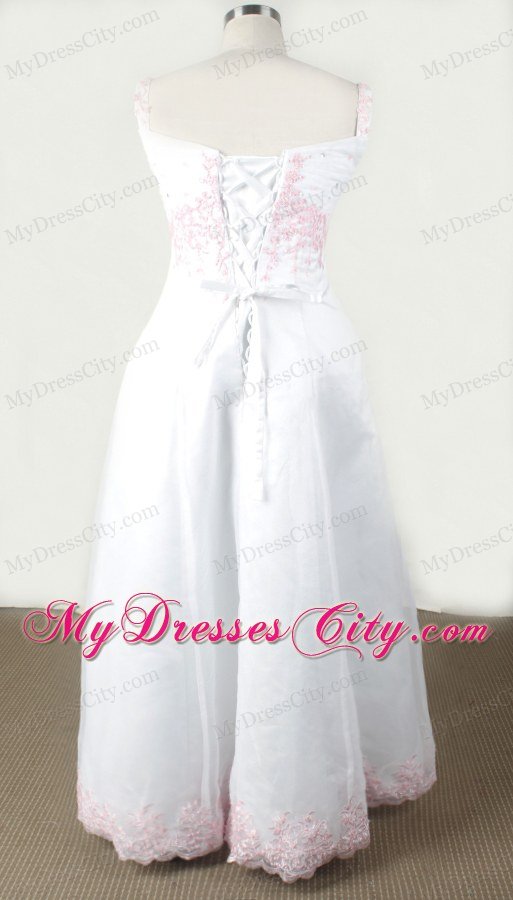 White Appliques Little Girl Beauty Pageant Dresses With Straps