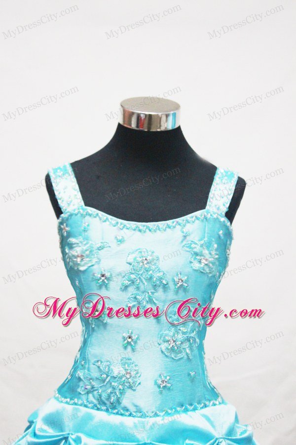 Baby Blue Appliques and Pick-ups Little Girl Pageant Dresses