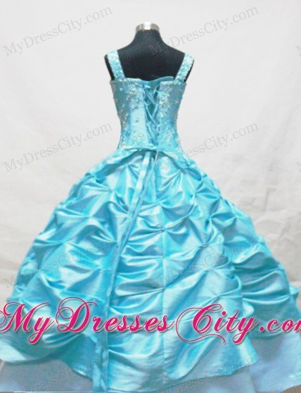 Baby Blue Appliques and Pick-ups Little Girl Pageant Dresses
