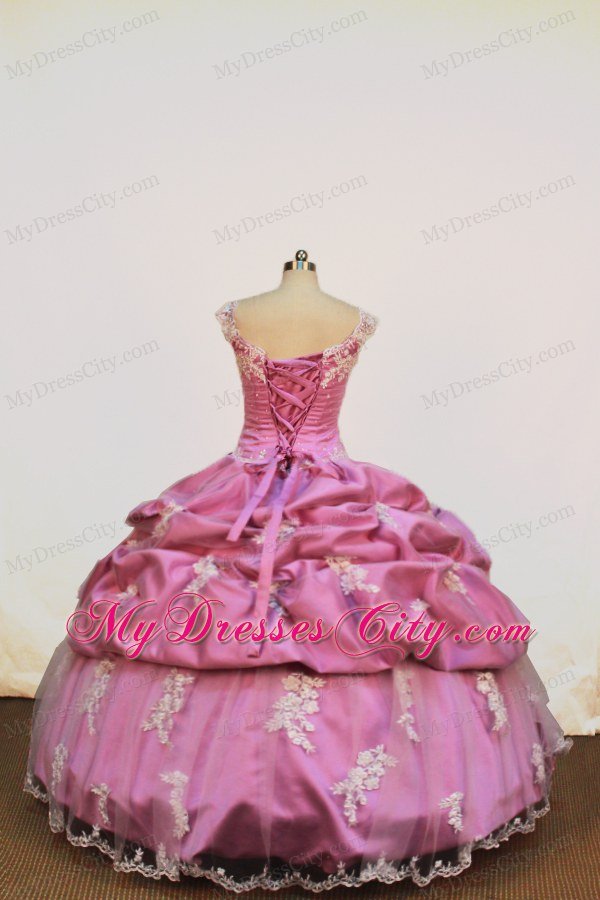 Rose Pink Scoop Girl Pageant Dresses With Appliques and Pick-ups