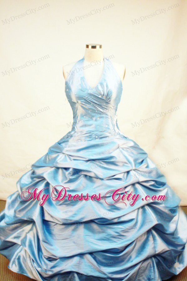 Blue Hatler Little Girl Pageant Dresses With Pick-ups and Beading