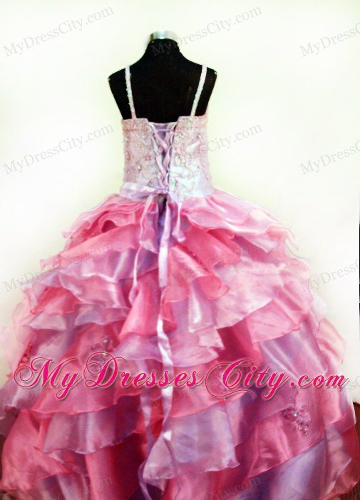 Colorful Straps Girl Pageant Dresses With Appliques and Beading
