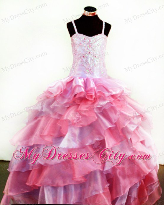 Colorful Straps Girl Pageant Dresses With Appliques and Beading