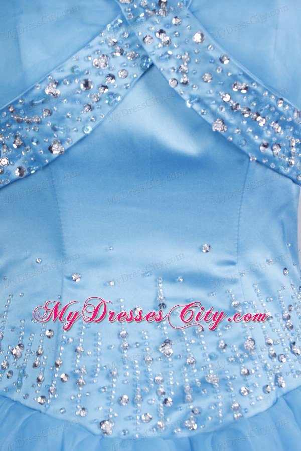 Ball Gown Aqua Blue Halter Beaded Floor-length Glitz Pageant Dress