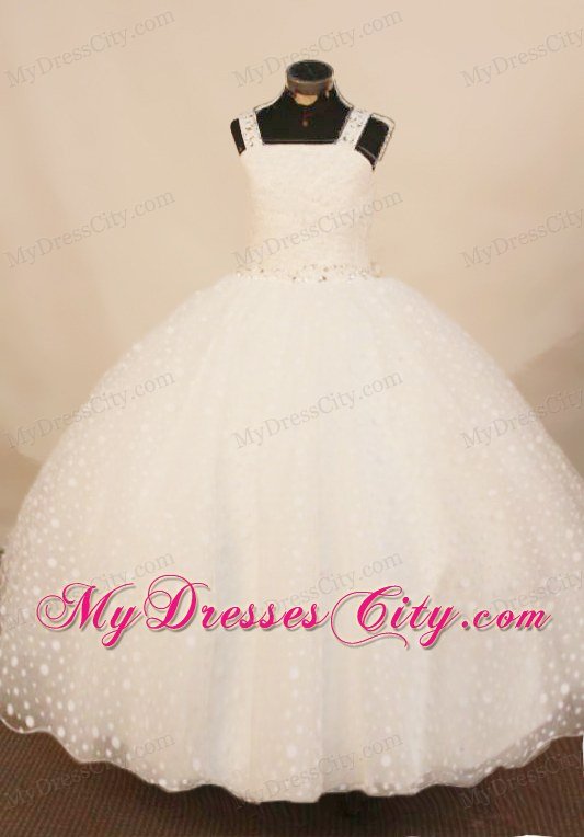2013 White Straps Little Girl Pageant Dress Beaded with Organza