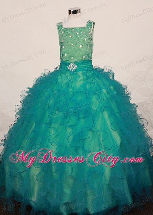 Green Ruffles Little Girl Pageant Dress Square In 2013 with Beading