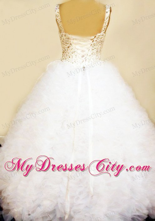 Ruffles Straps Pageant Dresses for Little Girls Beaded White