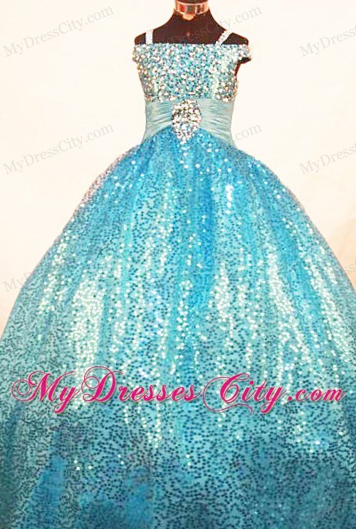 Paillette Over Skirt Straps Teal Glitz Lil Girl Pageant Dresses