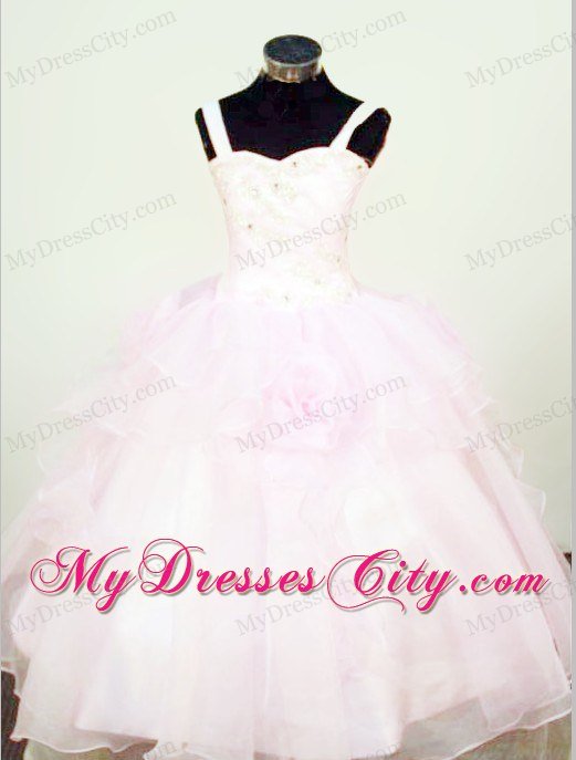 Hand Made Flowers Little Girls Pageant Dresses Beading Straps
