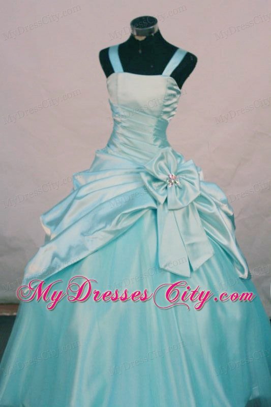 Hand Made Flowers Aqua Blue Girl Pageant Dresses with Straps