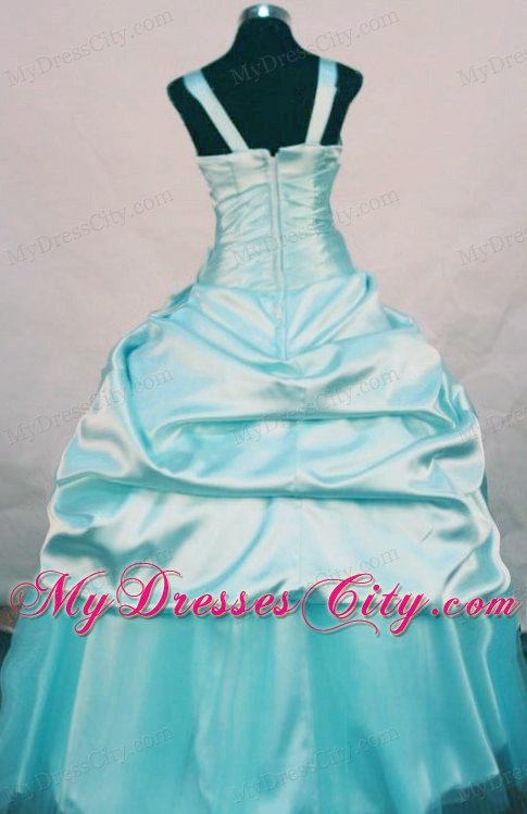 Hand Made Flowers Aqua Blue Girl Pageant Dresses with Straps