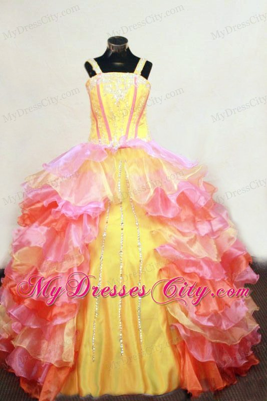 Ruffled Layers Straps Multi-colored Beading Girl Pageant Dress