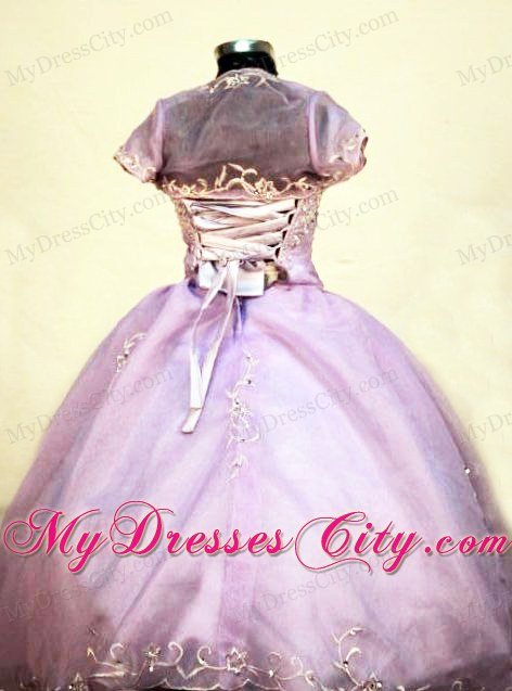 Lilac Beading Ruched Appliques Little Girl Dresses with Straps