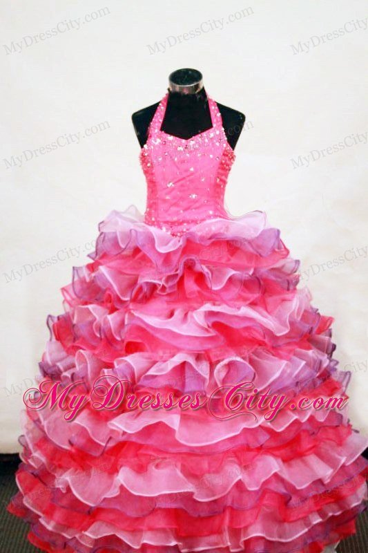Multi-colored Beading Layers Pageant Dresses for Little Girls