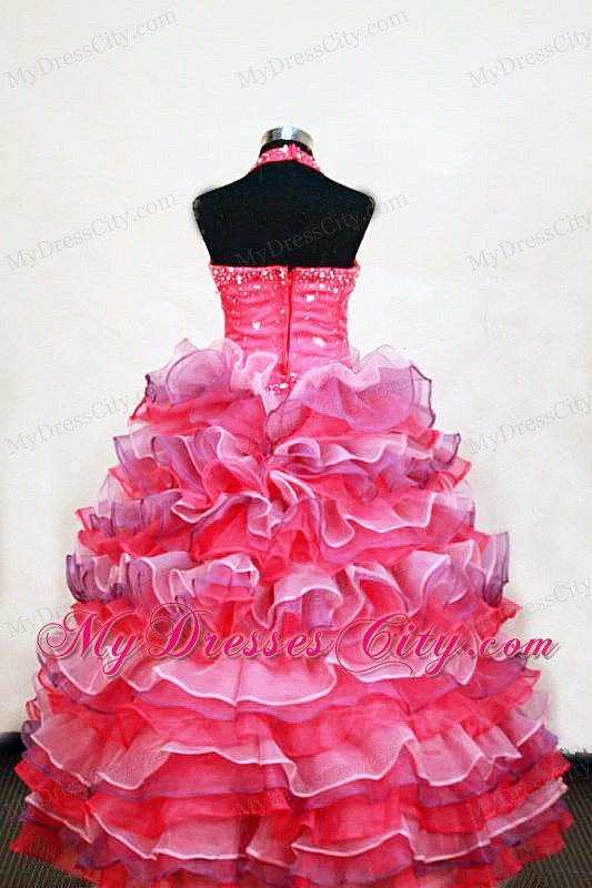 Multi-colored Beading Layers Pageant Dresses for Little Girls