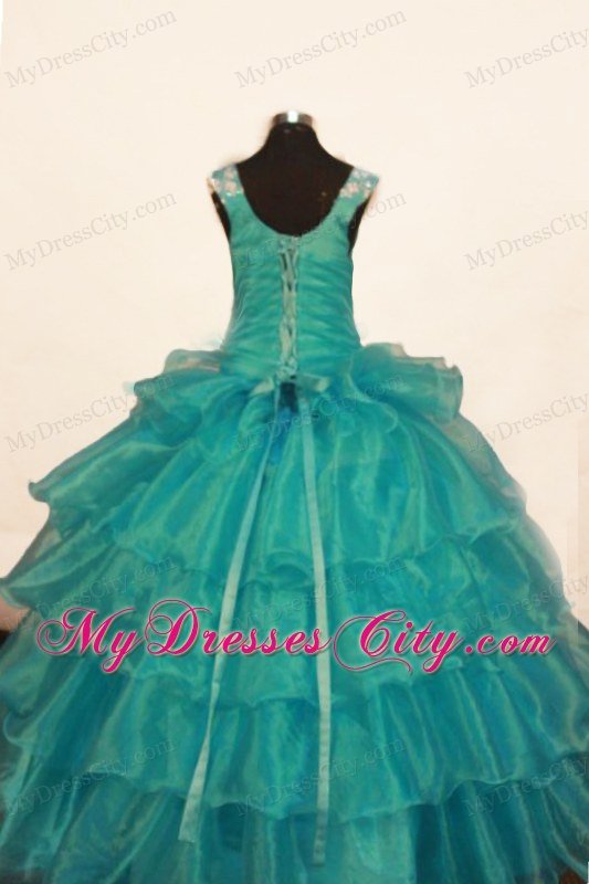 Multi-colored Layered Appliques Ruched Blue Little Girl Dresses