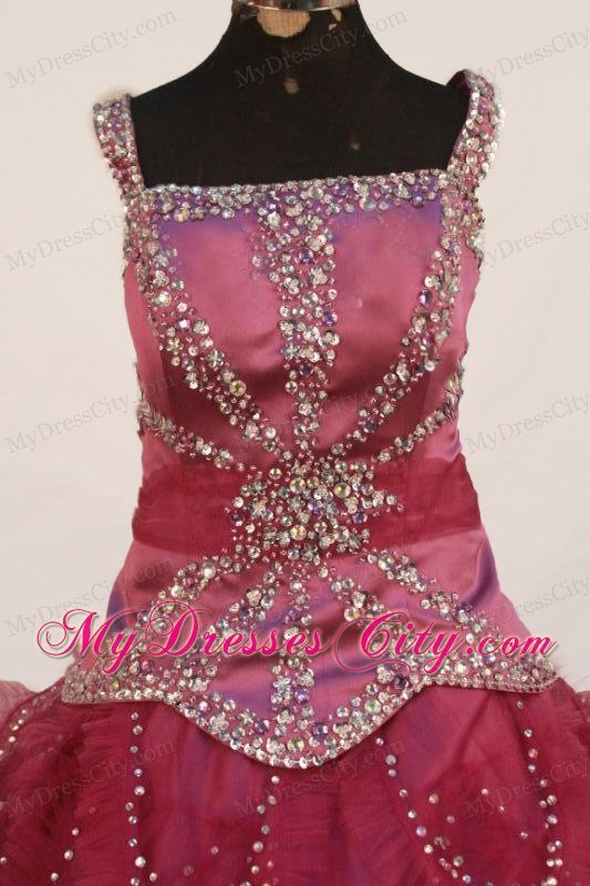 Square Beaded Layers Fuchsia Pageant Dresses for Little Girls