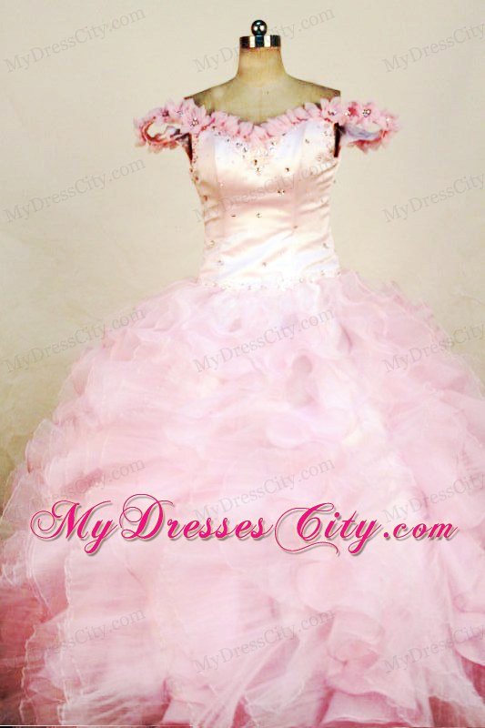 Off the shoulder Beading Organza Pink Little Girl Pageant Dresses