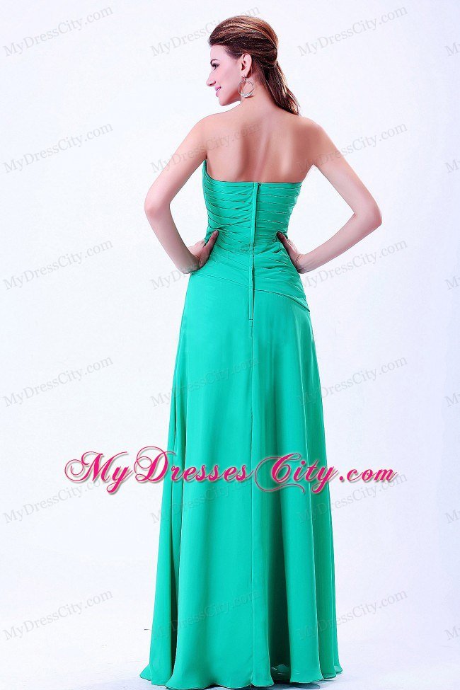Sweetheart Turquoise Chiffon Evening Maxi Dresses Ruched