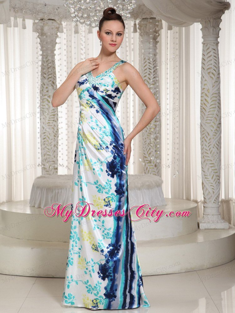 Slinky Beaded V-neck Mutil-color Evening Maxi Dresses