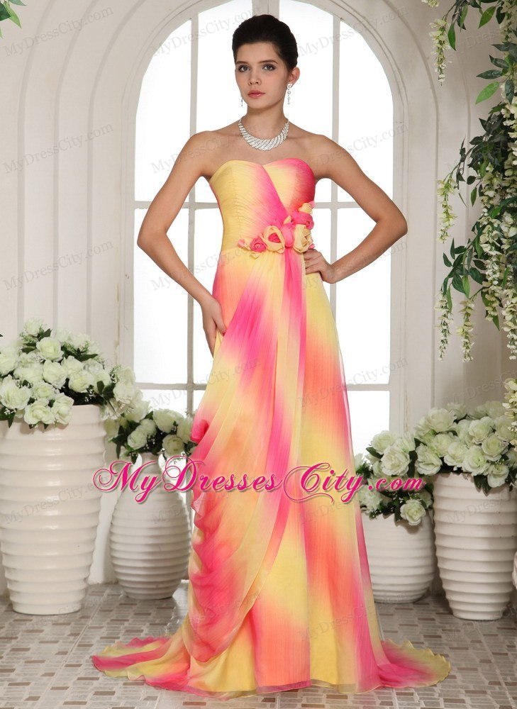 Multi-color Sweetheart Flower Maxi Celebrity Dresses With Train