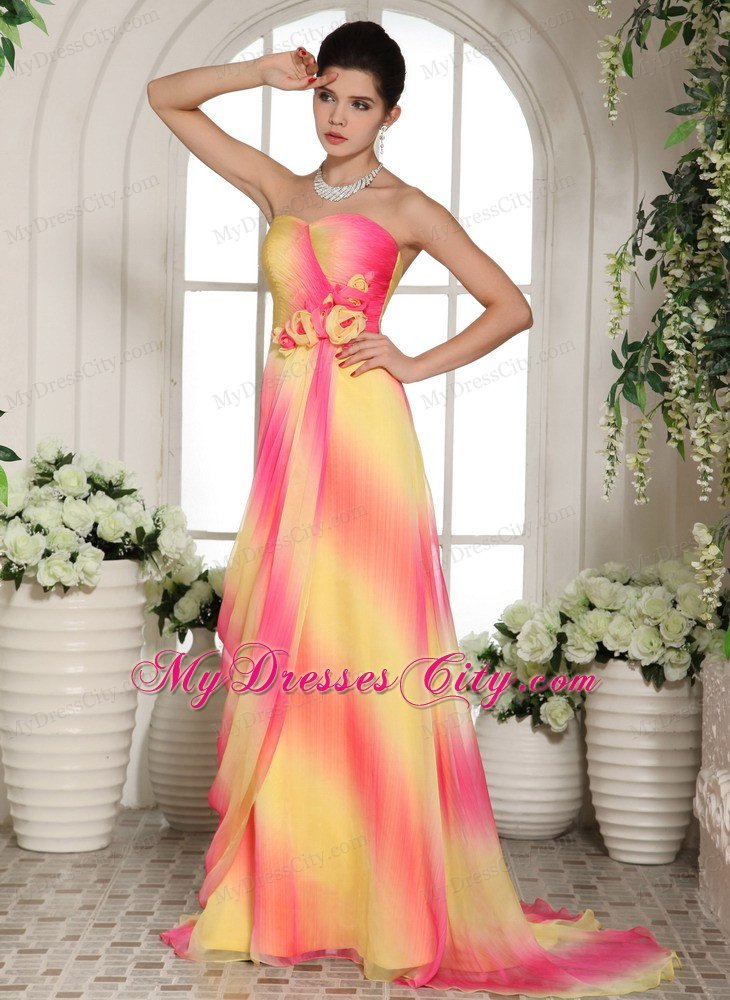 Multi-color Sweetheart Flower Maxi Celebrity Dresses With Train