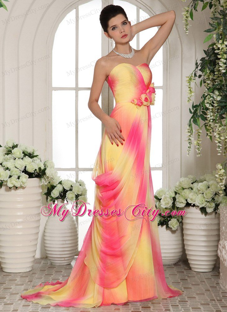 Multi-color Sweetheart Flower Maxi Celebrity Dresses With Train