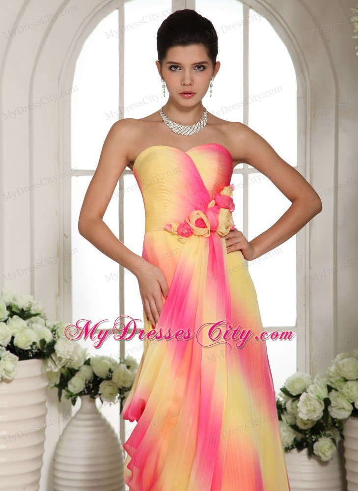 Multi-color Sweetheart Flower Maxi Celebrity Dresses With Train