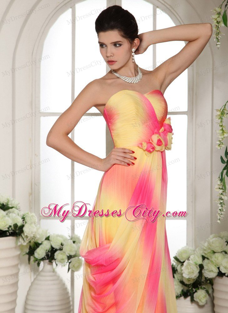 Multi-color Sweetheart Flower Maxi Celebrity Dresses With Train